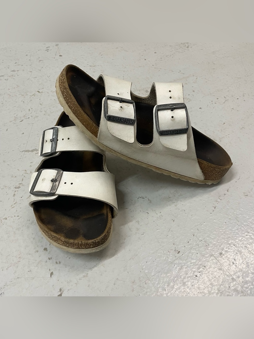 Birkenstock Arizona Slip On Sandals Shoes White Leather Womens 38 Cute Summer